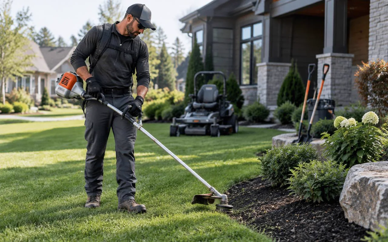Landscaper maintaining residential property